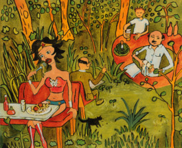 Wonder Woman eating at dinner